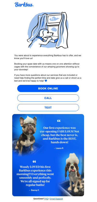 Original Barkbus First Appointment Cancelled email